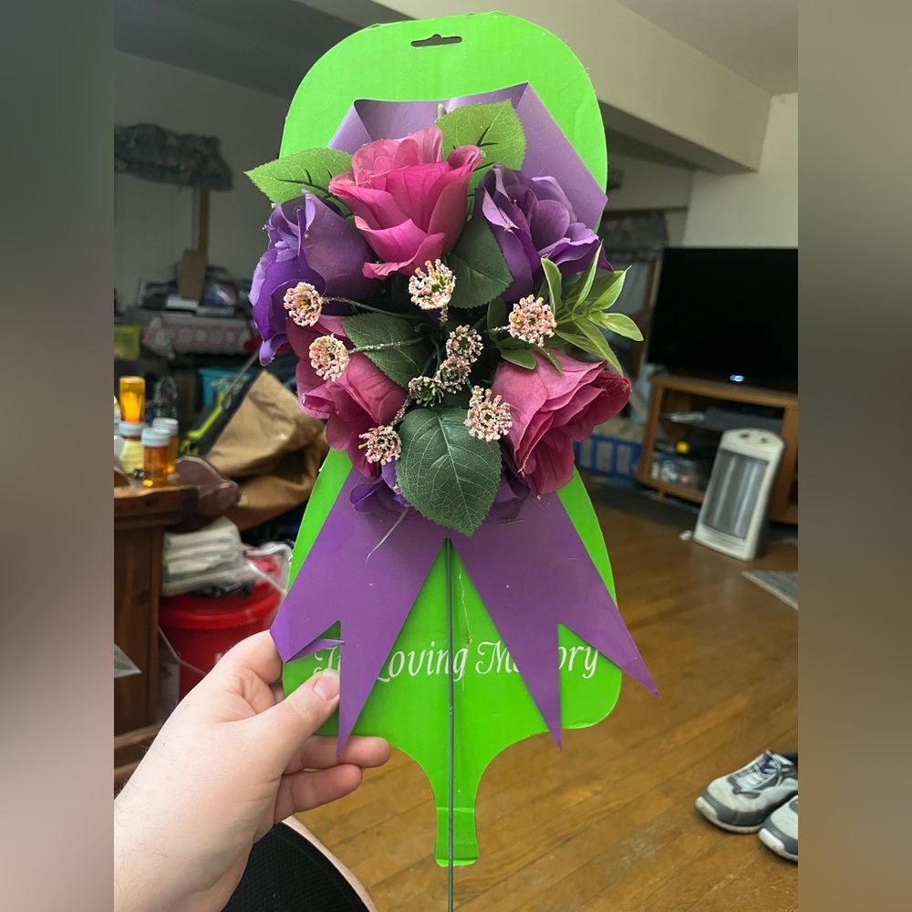 Mainstays Faux Floral Display with Purple and Pink Blooms